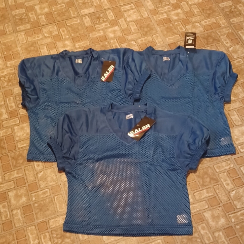 Blue Mesh V-Neck Jerseys, Football Practice Jerseys 3/size Medium